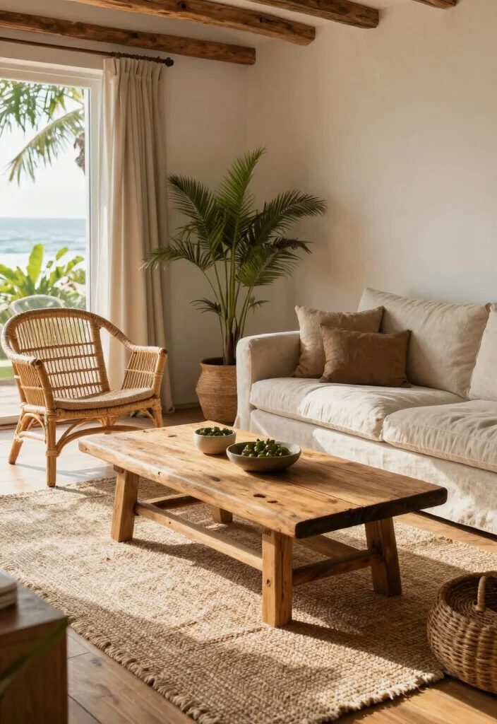 10 Beach House Living Room Ideas That Feel Breezy and Calm 2. Natural Materials and Textures 0