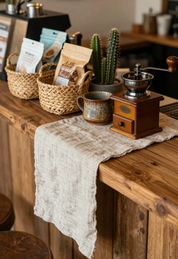 10 Boho Coffee Bar Ideas with Texture Plants and Personality 1. Layered Textures for a Cozy Feel 0