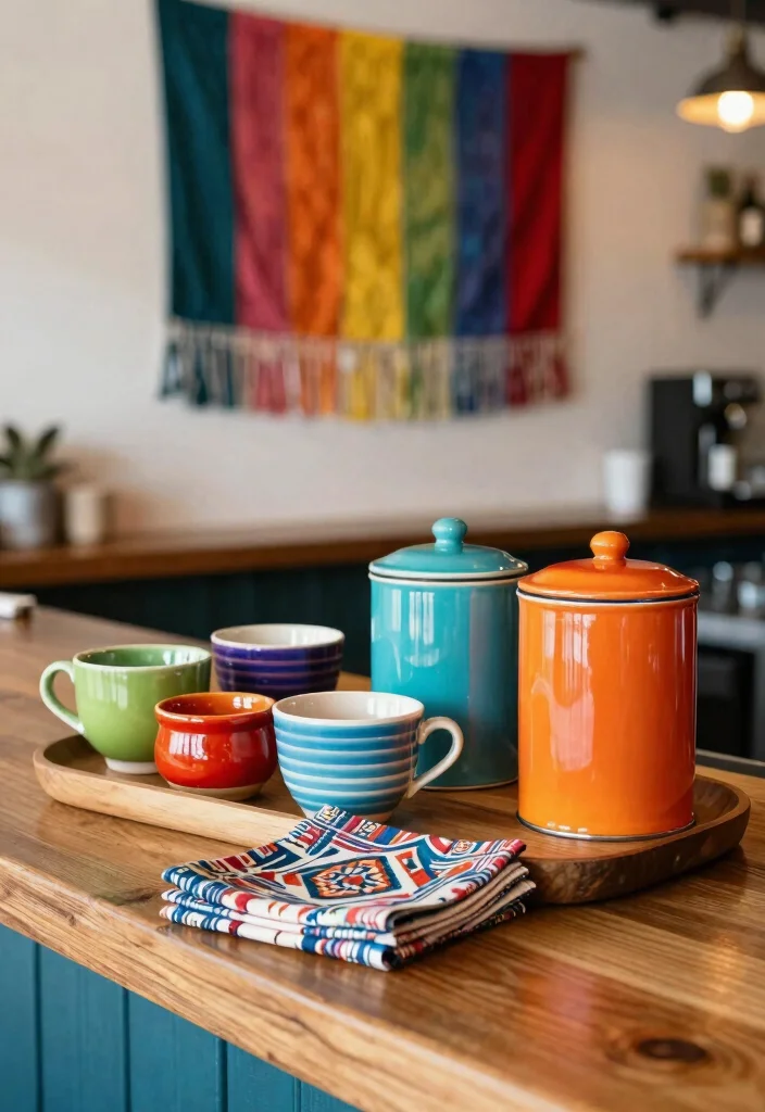 10 Boho Coffee Bar Ideas with Texture Plants and Personality 4. Colorful Accents to Brighten Your Space 0