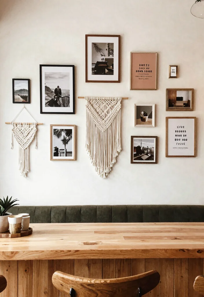 10 Boho Coffee Bar Ideas with Texture Plants and Personality 6. Creative Wall Decor for Inspiration 0