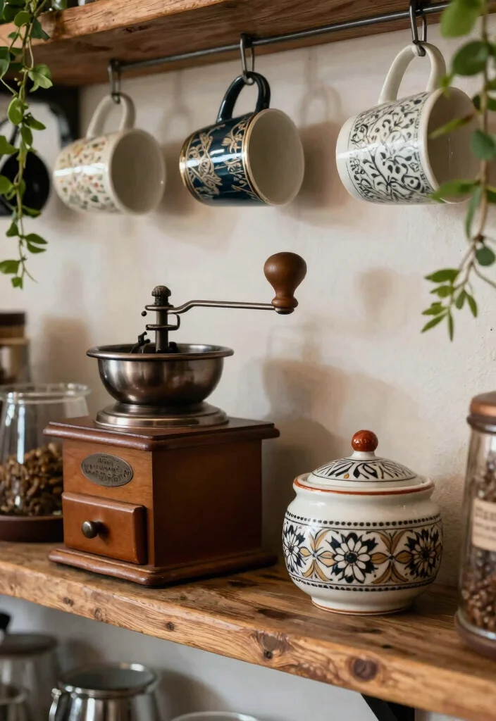 10 Boho Coffee Bar Ideas with Texture Plants and Personality 7. Vintage Finds for Unique Touches 0
