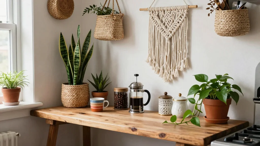 10 Boho Coffee Bar Ideas with Texture, Plants, and Personality