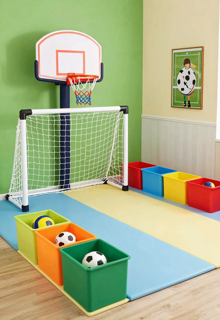 10 Boy Playroom Ideas with Energy and Smart Storage 9. Sporty Play Zone 0
