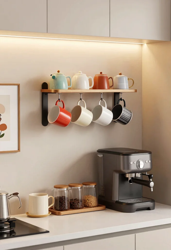 10 Countertop Coffee Bar Ideas That Feel Clean and Curated 3. Chic Wall Mounted Coffee Cup Holder 0