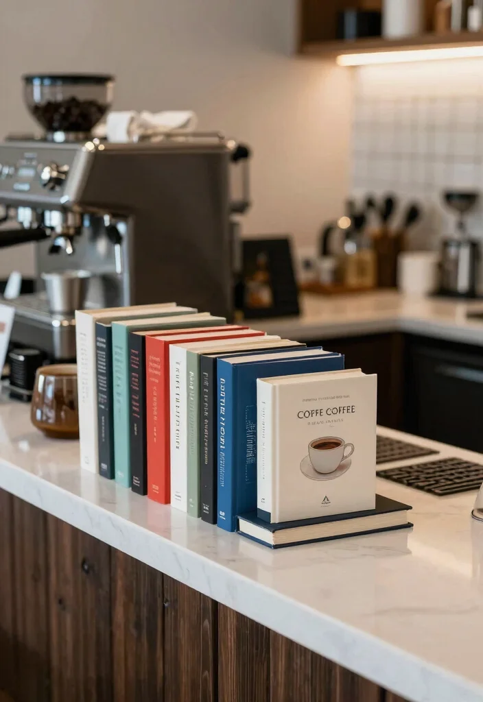 10 Countertop Coffee Bar Ideas That Feel Clean and Curated 8. A Stylish Coffee Book Display 0