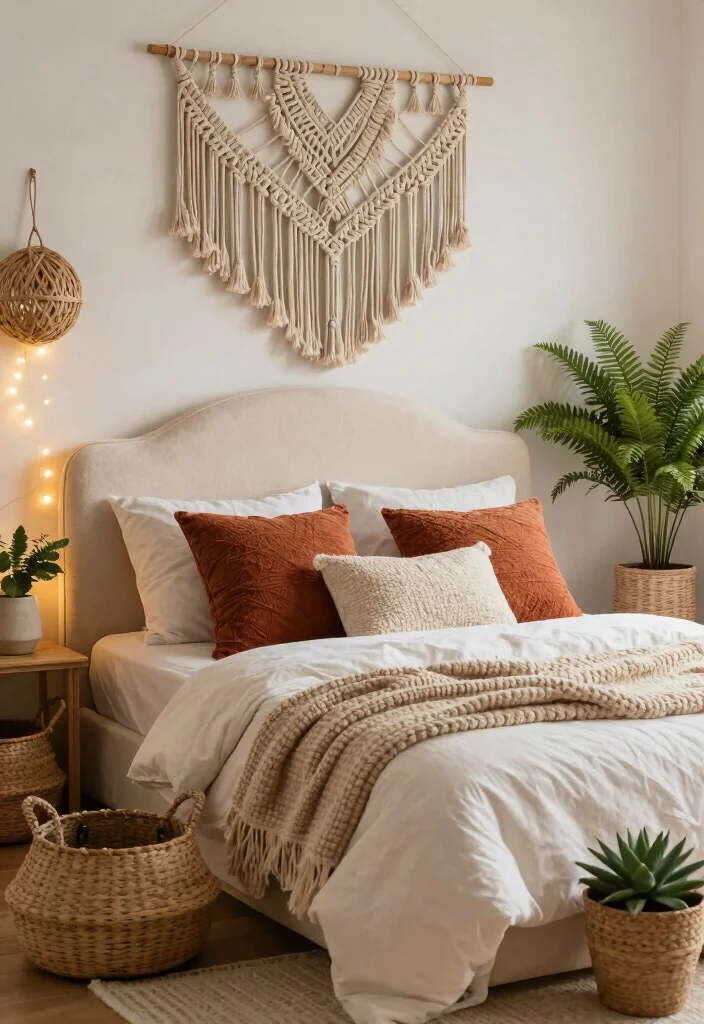 10 Cream Headboard Bedroom Ideas with Warm Layered Neutrals 1 10 Cream Headboard Bedroom Ideas with Warm Layered Neutrals 1. Bohemian Elegance with Macram 0