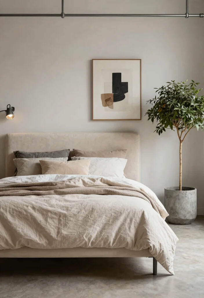 10 Cream Headboard Bedroom Ideas with Warm Layered Neutrals 38 10 Cream Headboard Bedroom Ideas with Warm Layered Neutrals 8. Soft Industrial with Concrete Accents 0
