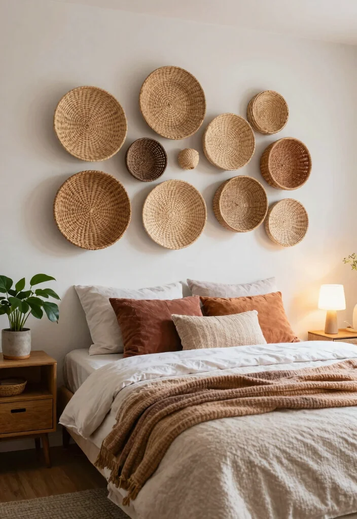 10 Fake Headboard Ideas That Instantly Add Character 10. Woven Baskets Display 0