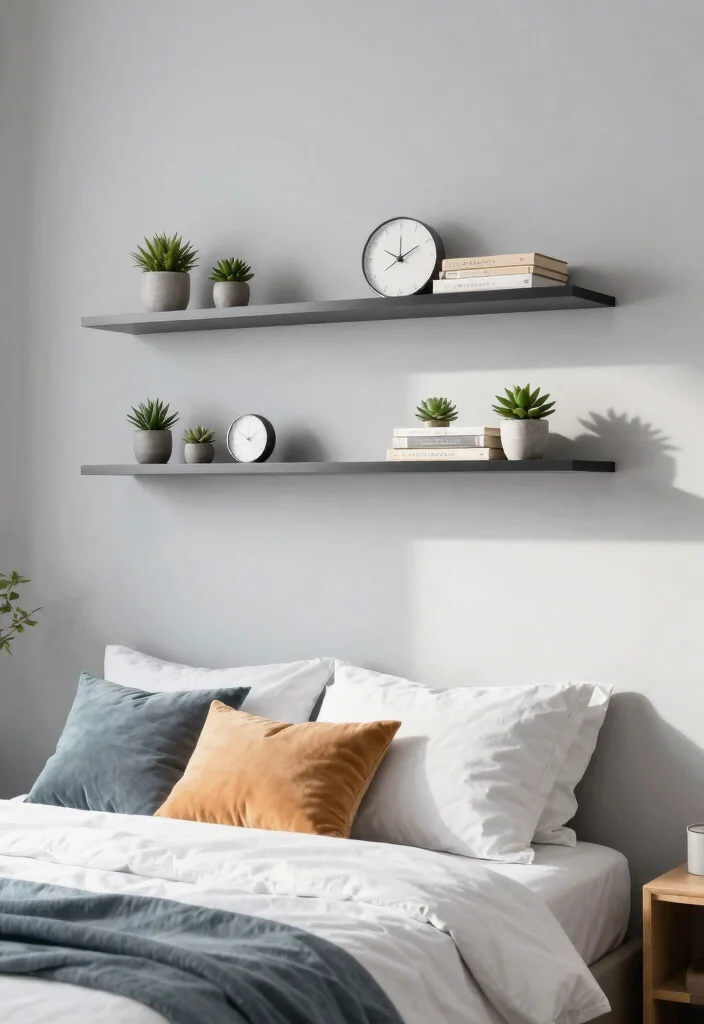 10 Fake Headboard Ideas That Instantly Add Character 2. Floating Shelves as a Headboard 0