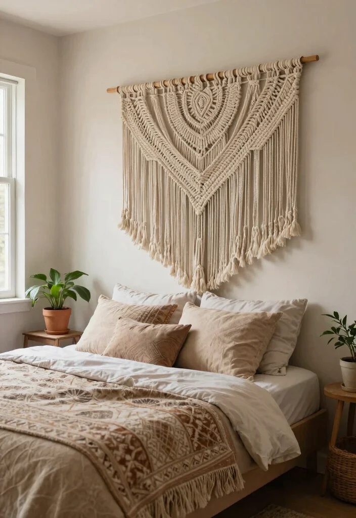 10 Fake Headboard Ideas That Instantly Add Character 6. Macram Wall Hanging 0