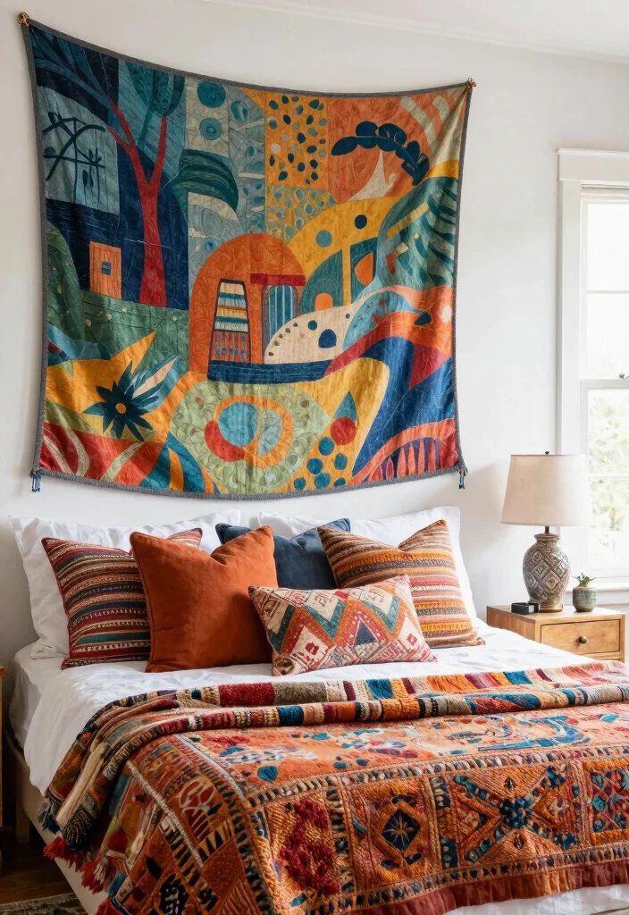 10 Fake Headboard Ideas That Instantly Add Character 9. Tapestry as a Headboard 0