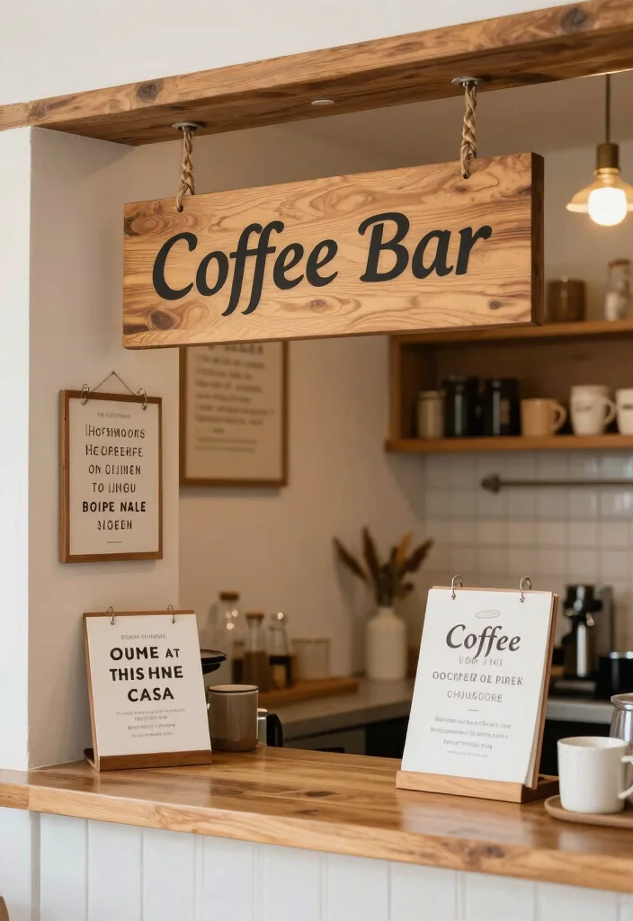 10 Farmhouse Coffee Bar Ideas with Warm Wood and Soft Lighting 24 10 Farmhouse Coffee Bar Ideas with Warm Wood and Soft Lighting 4. Charming Coffee Signage 0