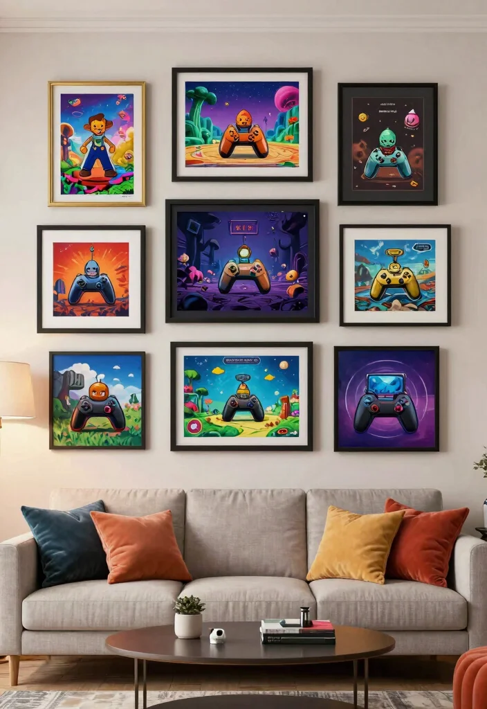 10 Gamer Living Room Ideas That Still Feel Adult and Stylish 47 10 Gamer Living Room Ideas That Still Feel Adult and Stylish 7. Artistic Wall Artwork 0
