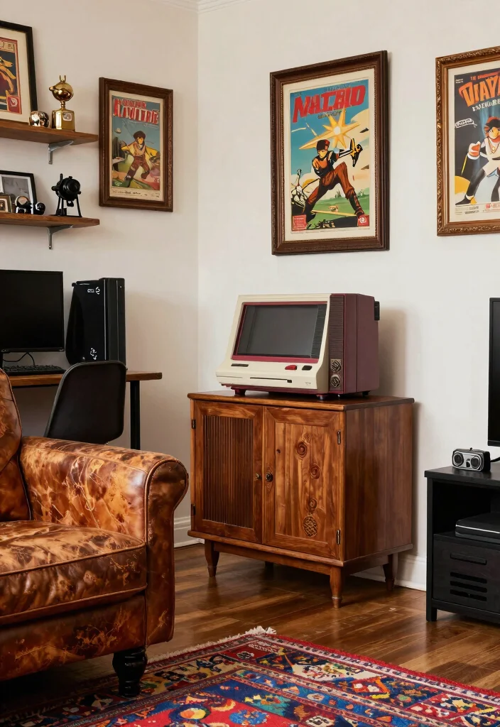 10 Gamer Living Room Ideas That Still Feel Adult and Stylish 49 10 Gamer Living Room Ideas That Still Feel Adult and Stylish 9. Vintage Touches 0