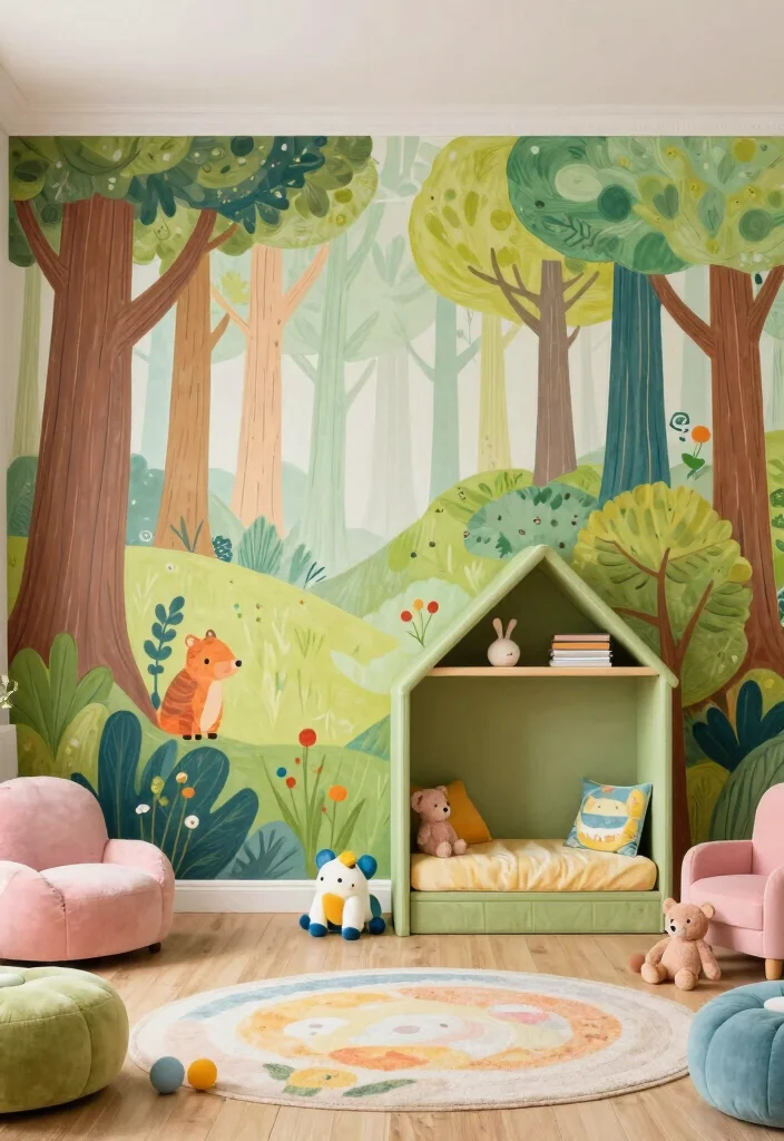 10 Girl Playroom Ideas That Feel Sweet but Not Overdone 1. Colorful Wall Murals 0