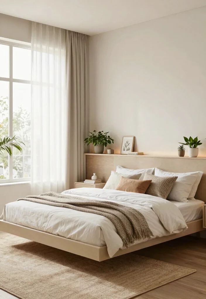 10 Headboard in Front of Window Ideas That Surprisingly Work 1. Floating Headboard with Integrated Shelves 0