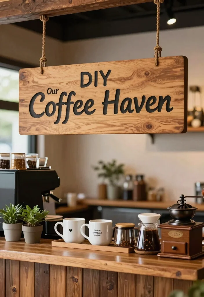 10 Home Coffee Bar Ideas for Cozy Weekend Reset Vibes 5. A DIY Coffee Bar Sign 0