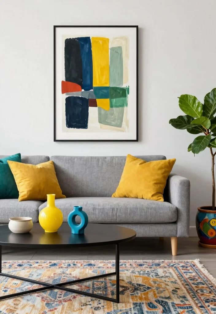 10 Living Room Ideas With Grey Couch That Feel Balanced and Stylish 2 10 Living Room Ideas With Grey Couch That Feel Balanced and Stylish 2. Bold Accents for a Pop of Color 0