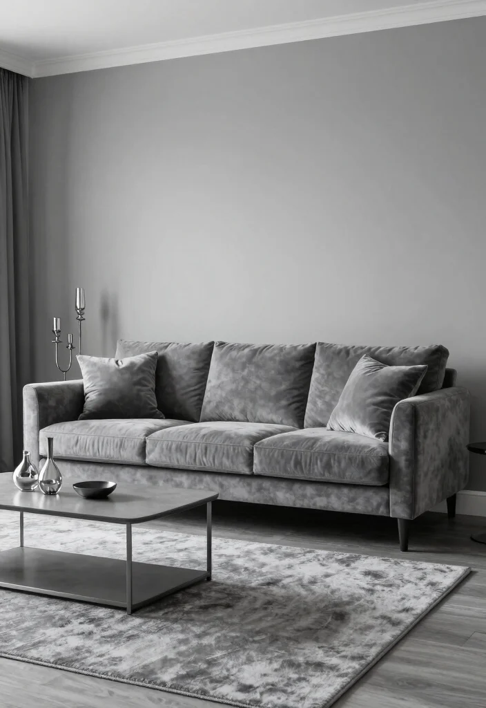 10 Living Room Ideas With Grey Couch That Feel Balanced and Stylish 13 10 Living Room Ideas With Grey Couch That Feel Balanced and Stylish 3. Monochrome Elegance 0