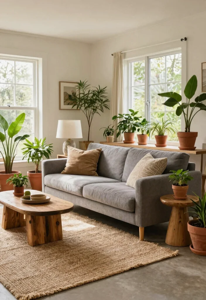 10 Living Room Ideas With Grey Couch That Feel Balanced and Stylish 24 10 Living Room Ideas With Grey Couch That Feel Balanced and Stylish 4. Natural Elements for Warmth 0