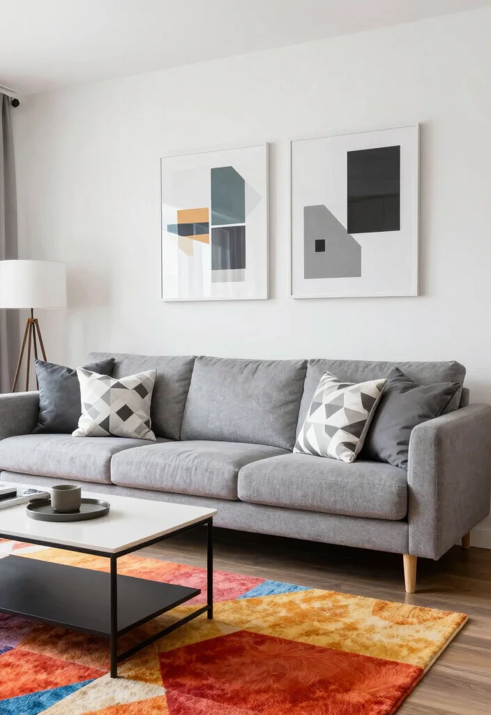10 Living Room Ideas With Grey Couch That Feel Balanced and Stylish 36 10 Living Room Ideas With Grey Couch That Feel Balanced and Stylish 6. Geometric Patterns for Modern Appeal 0