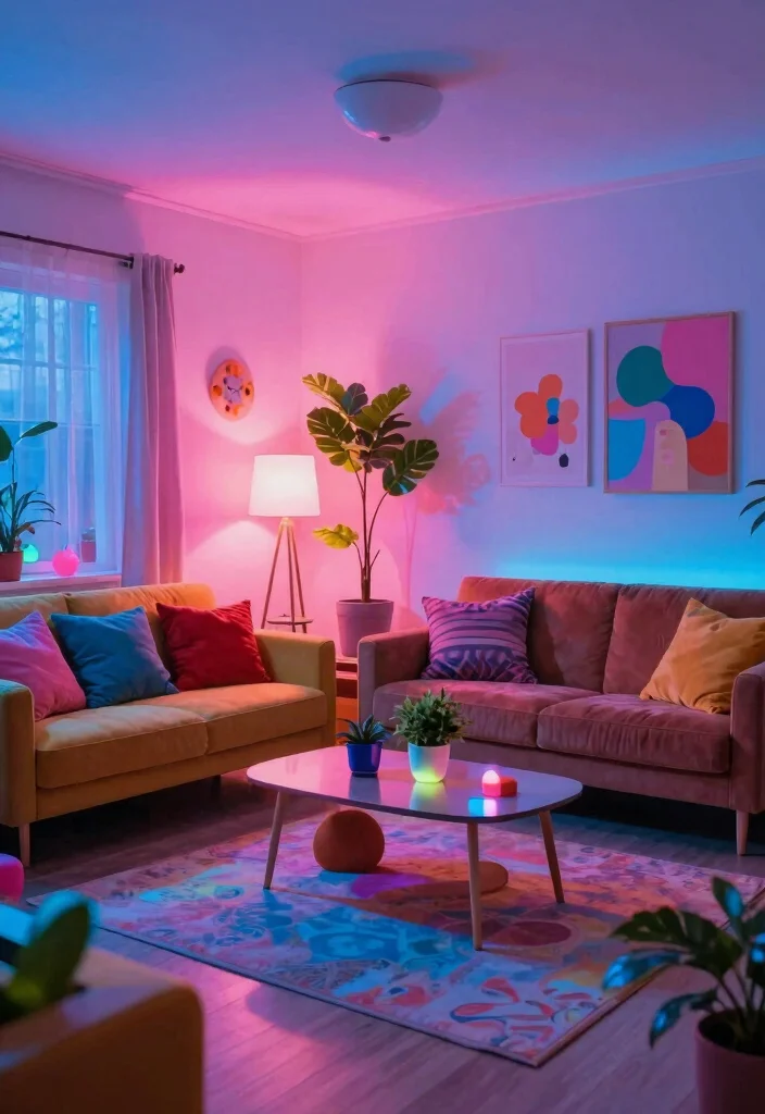 10 Living Room Light Ideas That Shift the Entire Mood 9. Color Changing Bulbs for Fun and Versatility 0