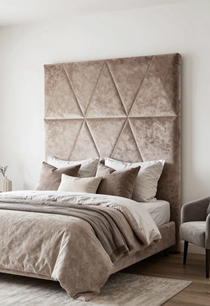 10 Modern Bed Headboard Ideas That Feel Architectural and Clean 2. Upholstered Geometric Headboard 0