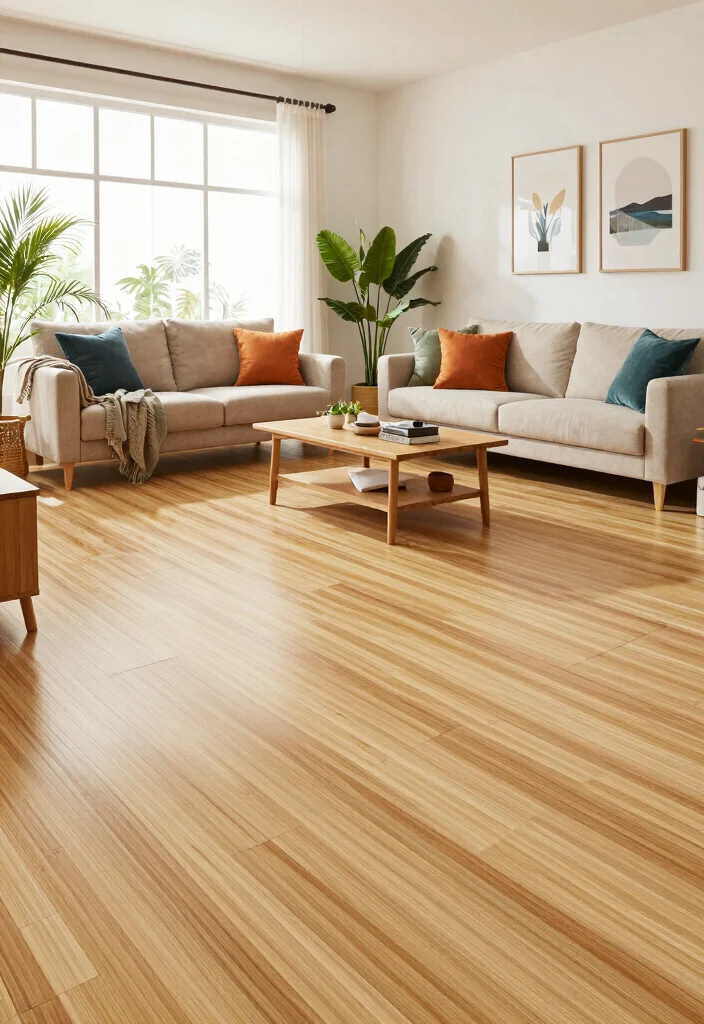 10 Modern Living Room Tile Floor Ideas That Feel Sleek and Polished 13 10 Modern Living Room Tile Floor Ideas That Feel Sleek and Polished 3. Eco Friendly Bamboo Tiles 0