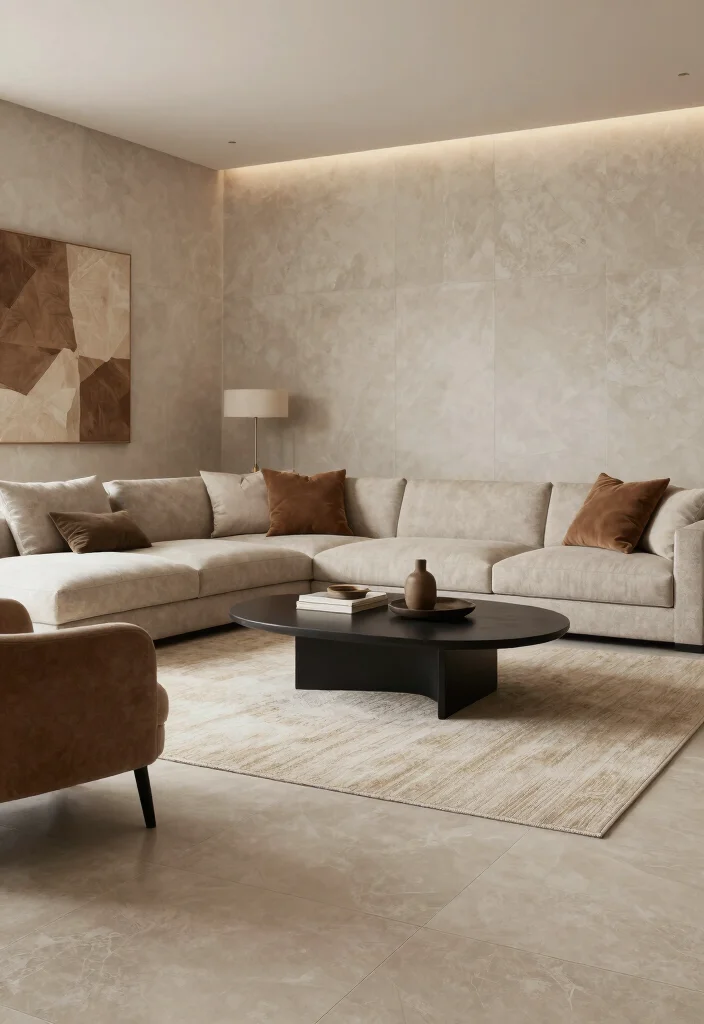 10 Modern Living Room Tile Floor Ideas That Feel Sleek and Polished 37 10 Modern Living Room Tile Floor Ideas That Feel Sleek and Polished 7. Soft Matte Finish Tiles 0