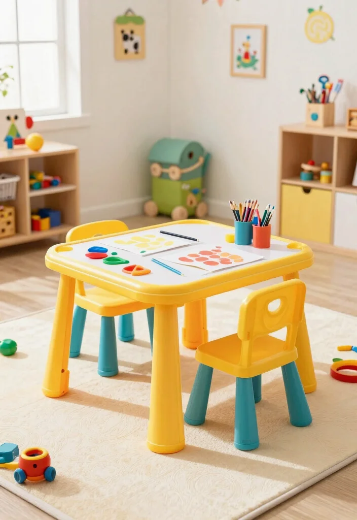 10 Playroom Ideas Small Space That Still Feel Open and Airy 9. Folding Play Tables 0