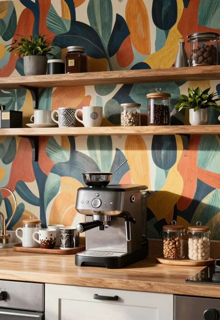 10 Simple Coffee Bar Ideas That Still Feel Designer Approved 13 10 Simple Coffee Bar Ideas That Still Feel Designer Approved 3. A Chic Coffee Station with a Statement Wall 0