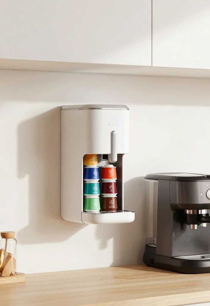 10 Simple Coffee Bar Ideas That Still Feel Designer Approved 46 10 Simple Coffee Bar Ideas That Still Feel Designer Approved 6. Utilize a Wall Mounted Coffee Pod Dispenser 0
