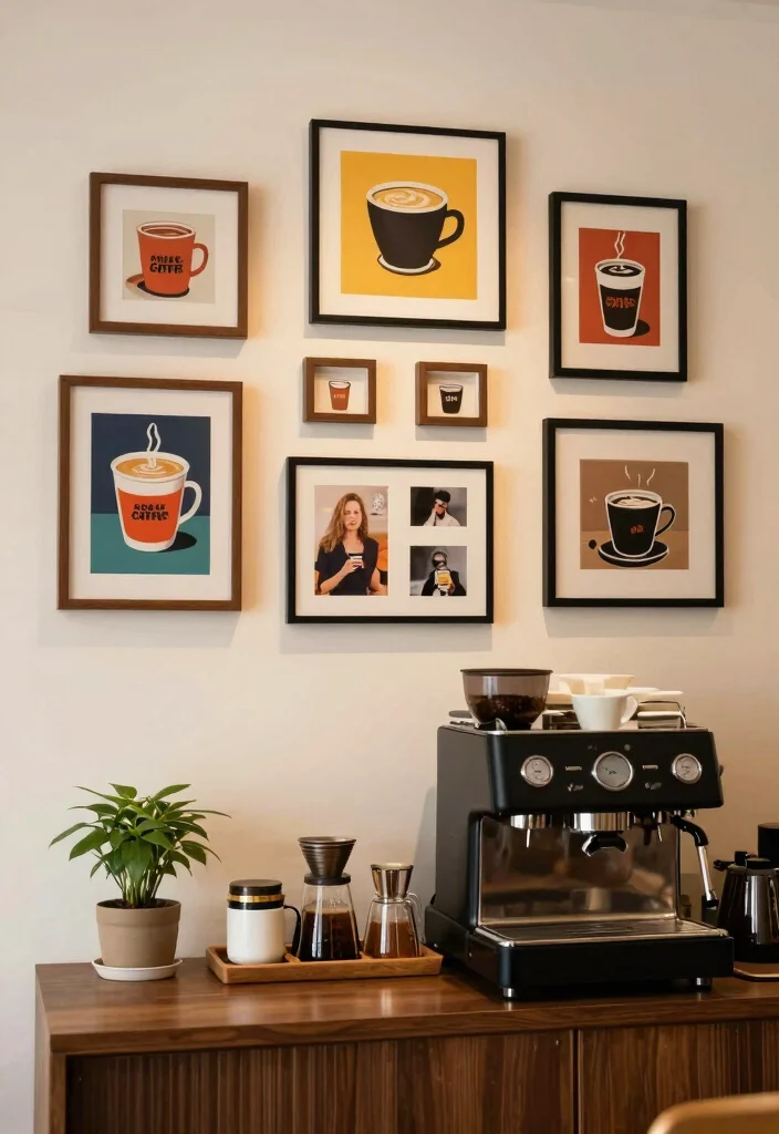 10 Small Coffee Bar Ideas That Turn Tiny Corners Into Ritual Spots 7. Creative Use of Wall Art 0