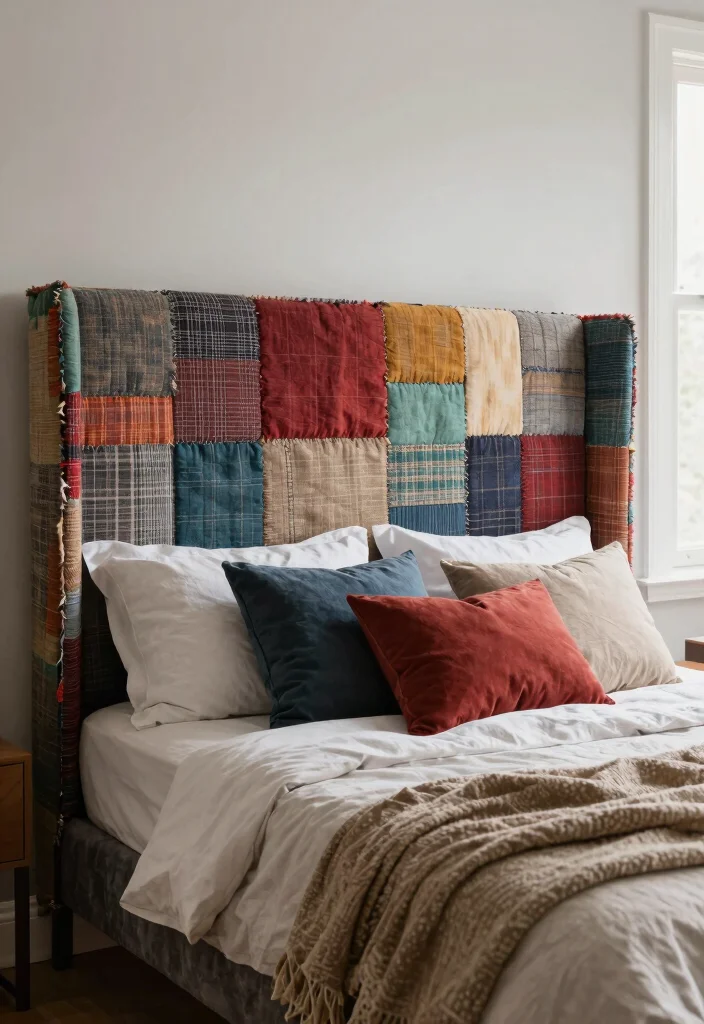 12 Alternative Headboard Ideas That Feel Creative and Bold 10. Fabric Covered Headboard with Recycled Materials 0