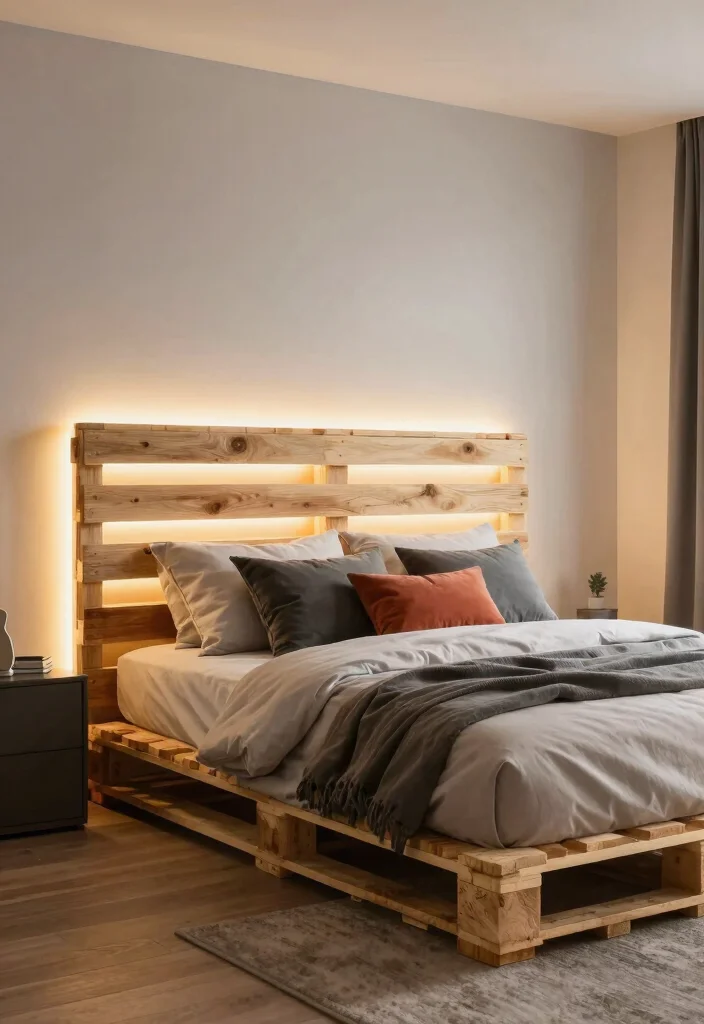 12 Alternative Headboard Ideas That Feel Creative and Bold 11. Pallet Headboard with Integrated Lighting 0