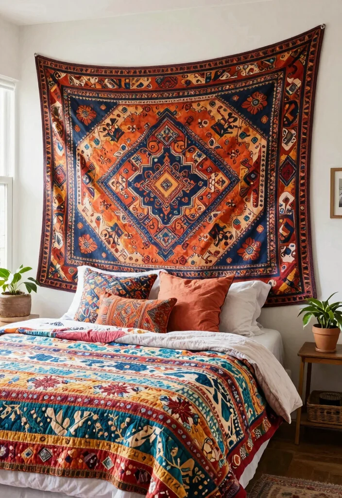 12 Alternative Headboard Ideas That Feel Creative and Bold 6. Tapestry or Quilt 0