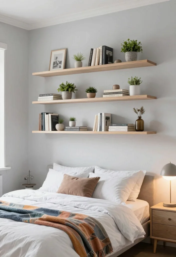 12 Alternative Headboard Ideas That Feel Creative and Bold 7. Floating Shelves 0