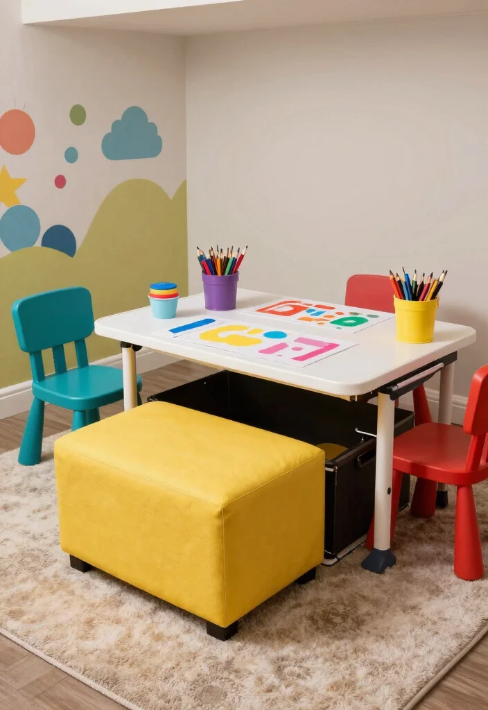 12 Basement Playroom Ideas That Don’t Feel Like a Basement 13 12 Basement Playroom Ideas That Dont Feel Like a Basement 3. Multifunctional Furniture 0