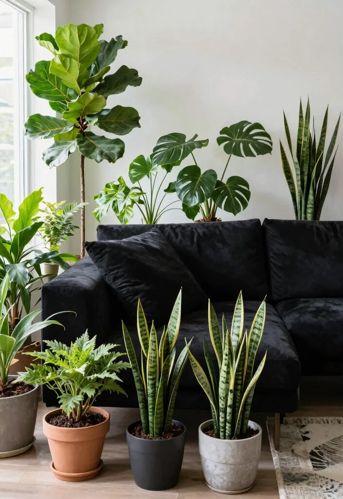 12 Black Sectional Living Room Ideas Decor That Feel Luxe 10. Adding Greenery 0