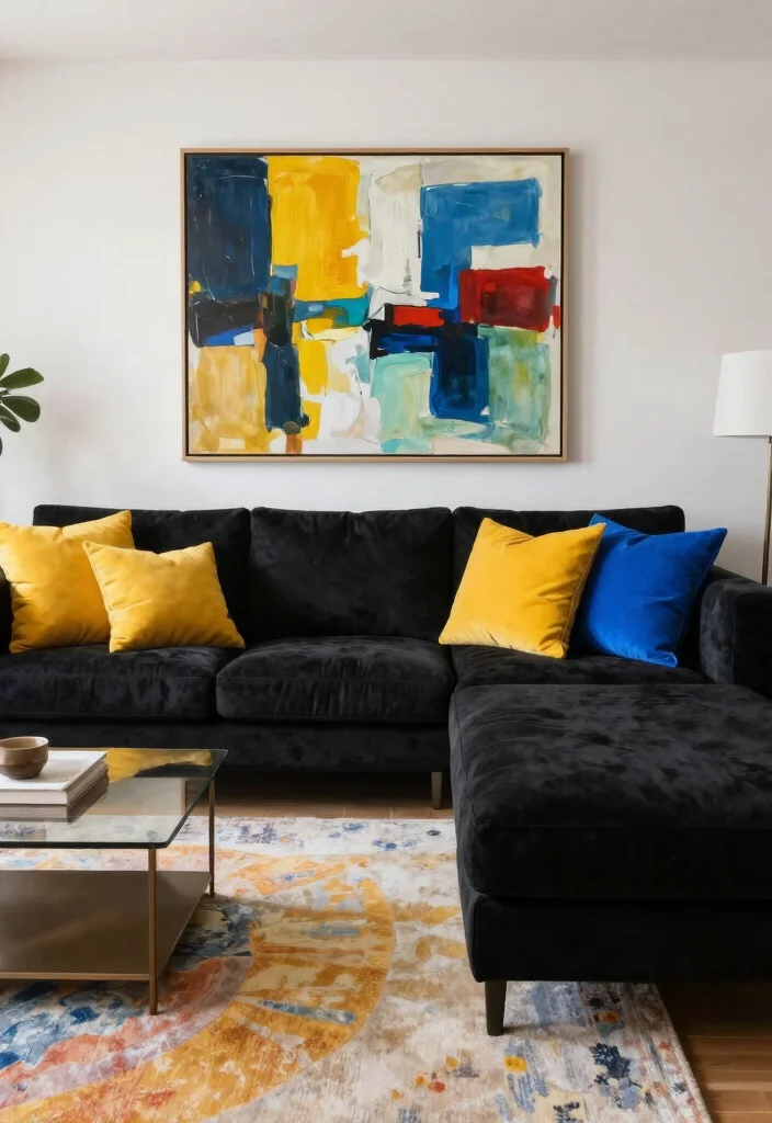 12 Black Sectional Living Room Ideas Decor That Feel Luxe 3. Bold Accent Colors 0