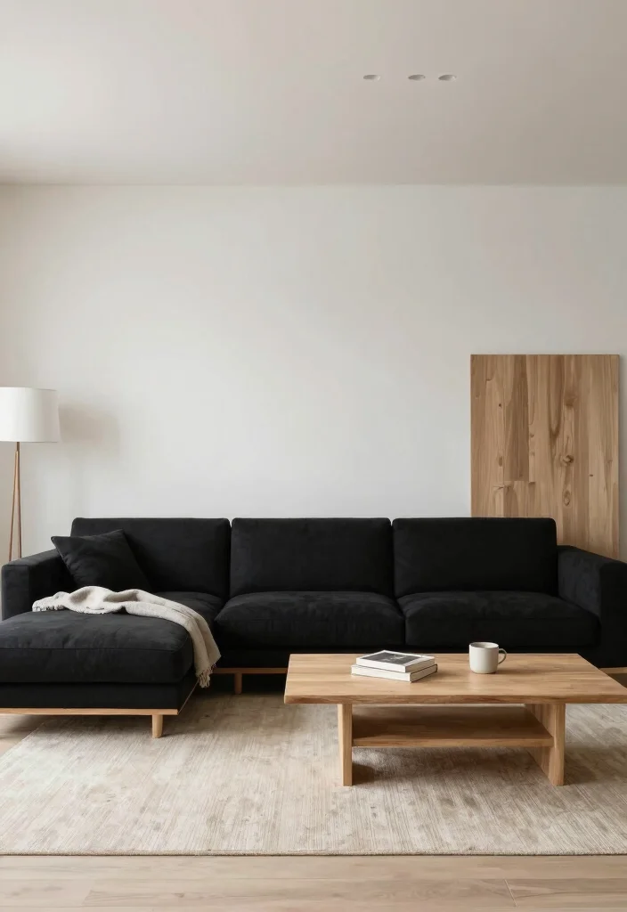 12 Black Sectional Living Room Ideas Decor That Feel Luxe 4. Minimalist Sanctuary 0