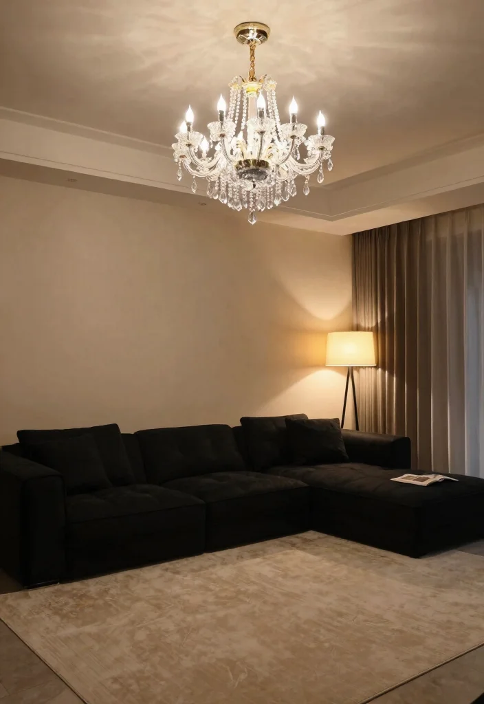 12 Black Sectional Living Room Ideas Decor That Feel Luxe 5. Statement Lighting 0