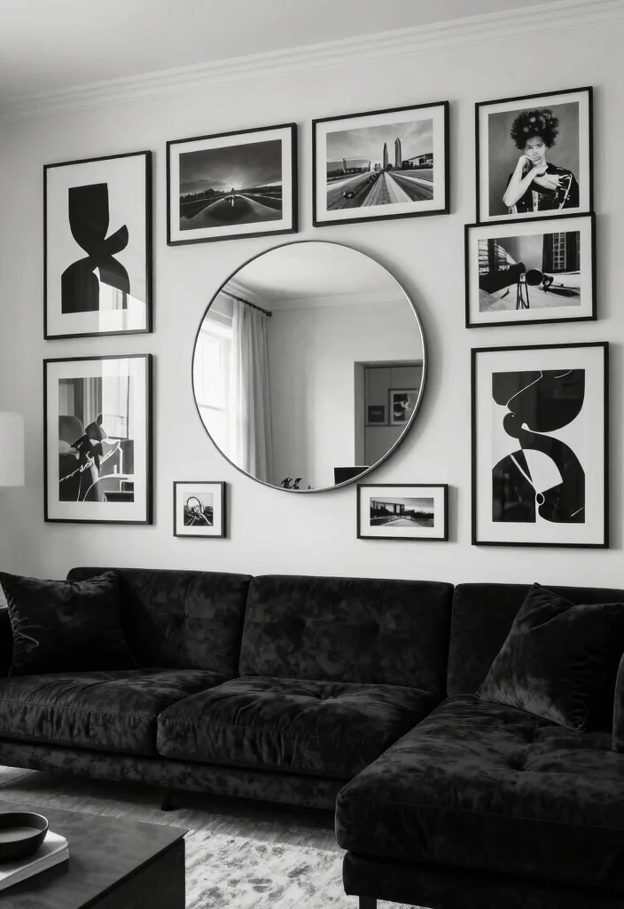 12 Black Sectional Living Room Ideas Decor That Feel Luxe 6. Artful Wall Decor 0