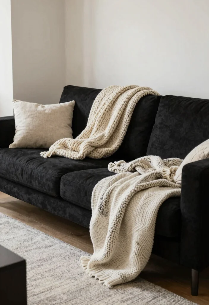 12 Black Sectional Living Room Ideas Decor That Feel Luxe 8. Sophisticated Layering with Throws 0