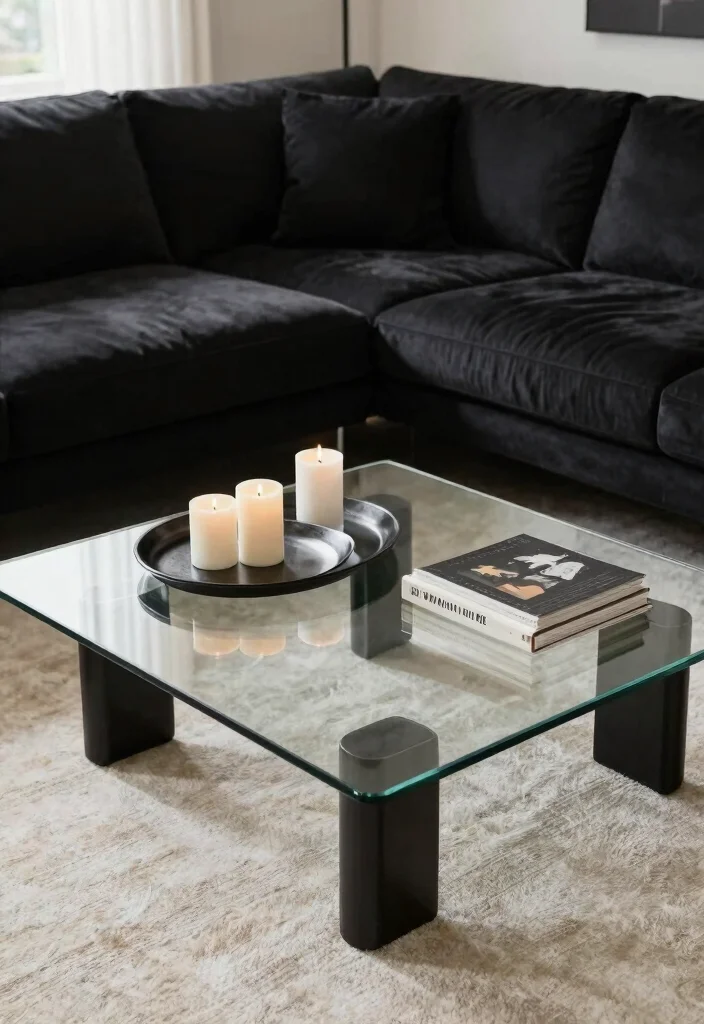 12 Black Sectional Living Room Ideas Decor That Feel Luxe 9. Curated Coffee Tables 0