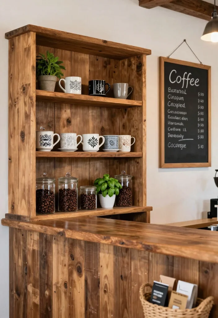 12 Coffee Bar Cabinet Ideas That Hide Clutter Beautifully 1. Rustic Charm with Open Shelving 0