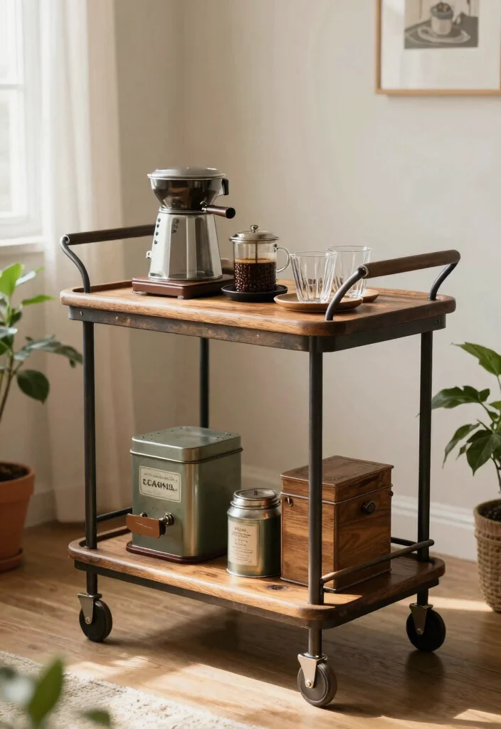 12 Coffee Bar Cabinet Ideas That Hide Clutter Beautifully 5. Vintage Vibes with a Coffee Cart 0