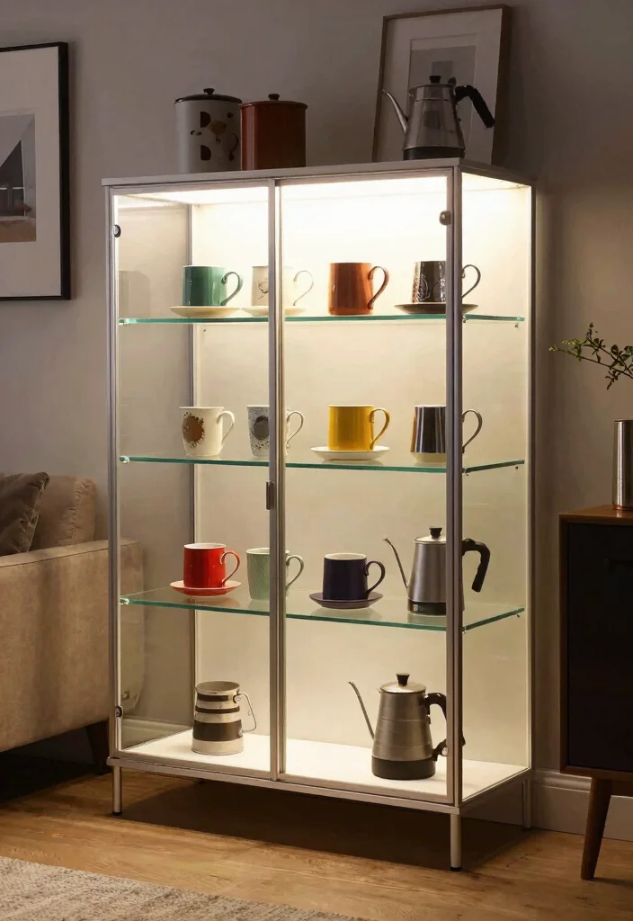 12 Coffee Bar Cabinet Ideas That Hide Clutter Beautifully 6. Elegant Glass Cabinet Display 0