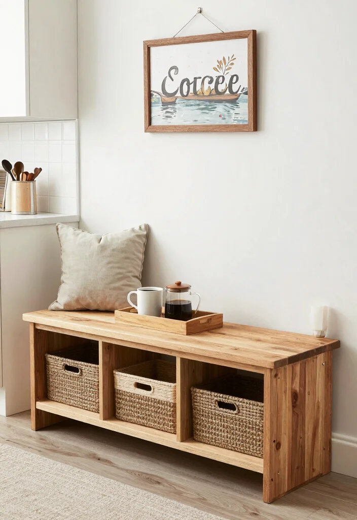 12 Coffee Bar Cabinet Ideas That Hide Clutter Beautifully 7. Farmhouse Style with Storage Benches 0