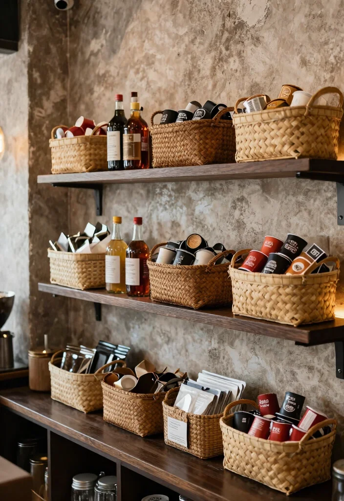 12 Coffee Bar Cabinet Ideas That Hide Clutter Beautifully 8. Stylish Baskets for Coffee Storage 0